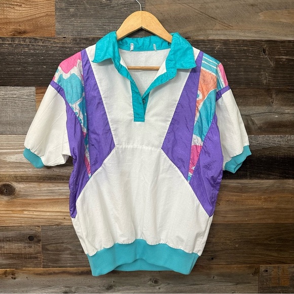 Vintage 80’s 90’s Women’s Color Block Polo Short Sleeve Banded Shirt See Pics - Picture 1 of 8